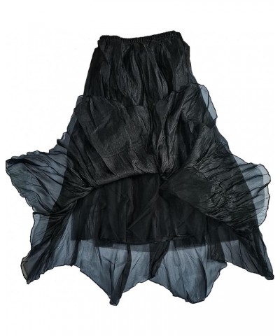 Women's Tulle Skirt Elastic High Waist Pleated A-line Midi Skirt Layered Mesh Flowy Tutu Skirts Irregular Black for 23"-29.53...