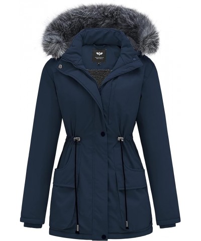 Women's Winter Thicken Jacket Quilted Coat Puffer Parka with Faux Fur Trim Hood Navy(fleece Inner) $22.05 Jackets