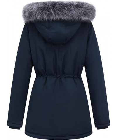 Women's Winter Thicken Jacket Quilted Coat Puffer Parka with Faux Fur Trim Hood Navy(fleece Inner) $22.05 Jackets