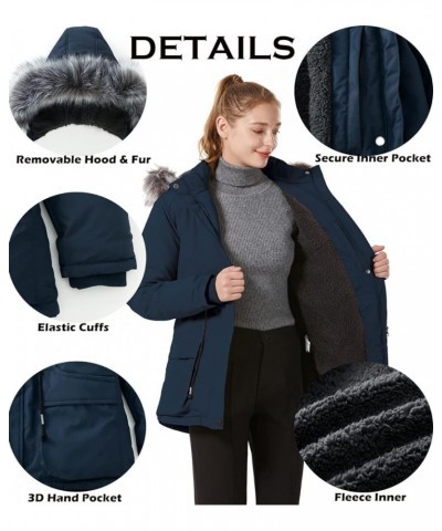 Women's Winter Thicken Jacket Quilted Coat Puffer Parka with Faux Fur Trim Hood Navy(fleece Inner) $22.05 Jackets