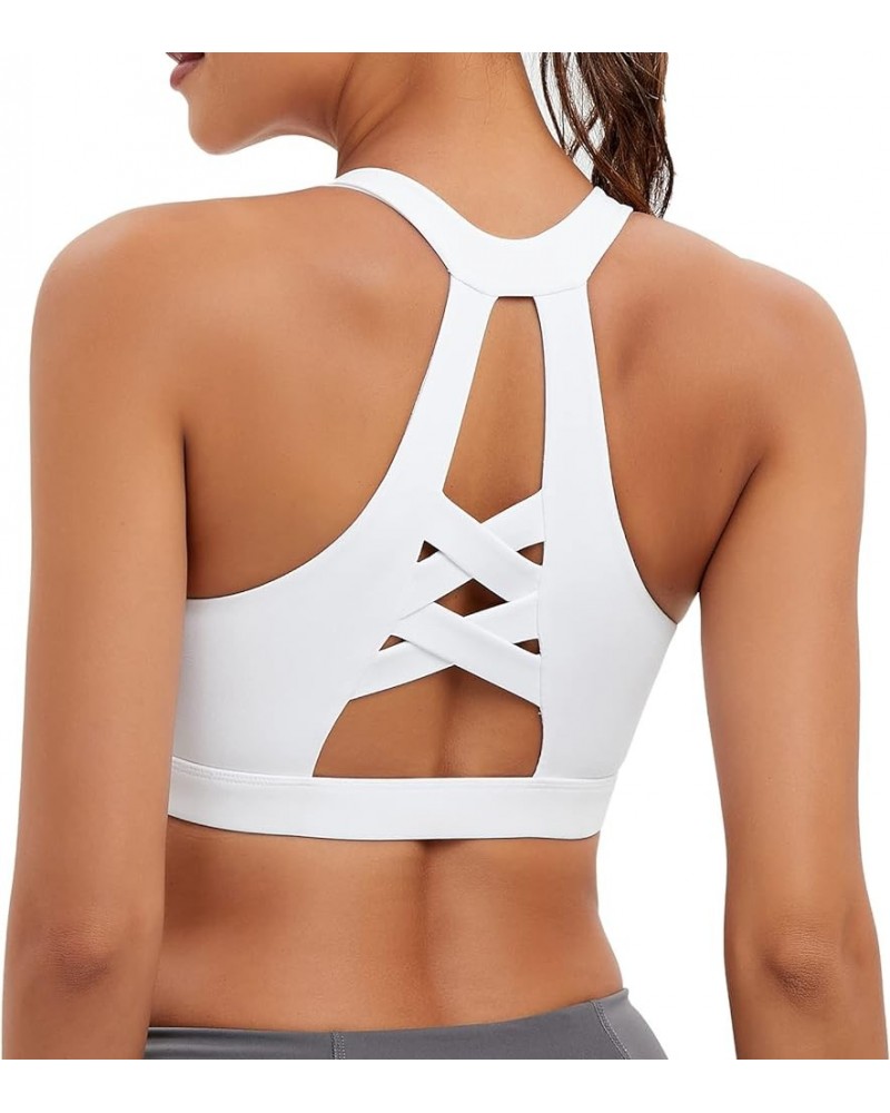 Racerback Sports Bra for Women, Workout Bra with Removable Pad Medium Support Crisscross Yoga Gym Top White $14.30 Lingerie