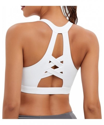 Racerback Sports Bra for Women, Workout Bra with Removable Pad Medium Support Crisscross Yoga Gym Top White $14.30 Lingerie