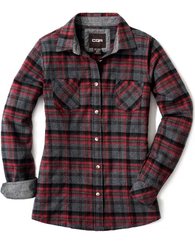 Women's Plaid Flannel Shirt Long Sleeve, All-Cotton Soft Brushed Casual Button Down Shirts Flannel Plaid Shirts Heritage Red ...