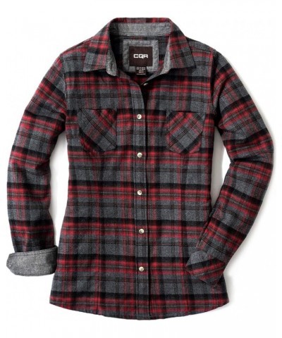 Women's Plaid Flannel Shirt Long Sleeve, All-Cotton Soft Brushed Casual Button Down Shirts Flannel Plaid Shirts Heritage Red ...