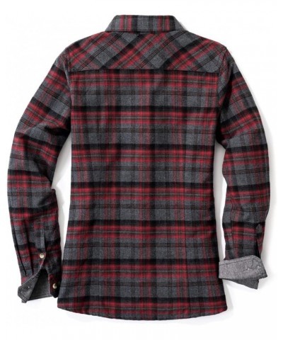 Women's Plaid Flannel Shirt Long Sleeve, All-Cotton Soft Brushed Casual Button Down Shirts Flannel Plaid Shirts Heritage Red ...