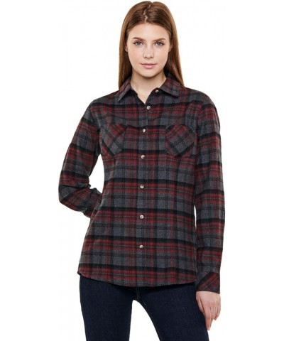 Women's Plaid Flannel Shirt Long Sleeve, All-Cotton Soft Brushed Casual Button Down Shirts Flannel Plaid Shirts Heritage Red ...