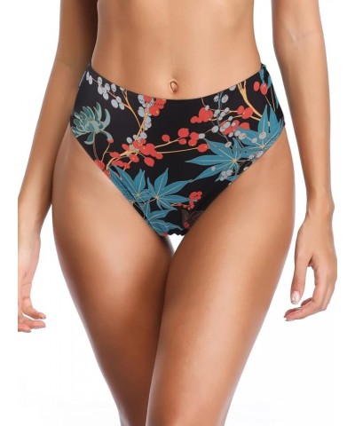 Women's High Leg Swimsuit High Waisted Bikini Bottom Leaf Pattern $10.00 Swimsuits