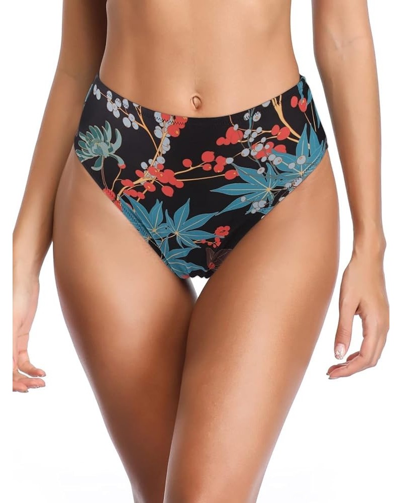 Women's High Leg Swimsuit High Waisted Bikini Bottom Leaf Pattern $10.00 Swimsuits