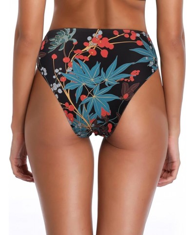 Women's High Leg Swimsuit High Waisted Bikini Bottom Leaf Pattern $10.00 Swimsuits