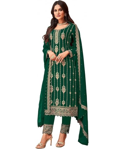 Prija Collection Ready to Wear Indian Pakistani Ethnic Wear Designer Straight Salwar Kameez Pant Suit for Womens Green $31.57...