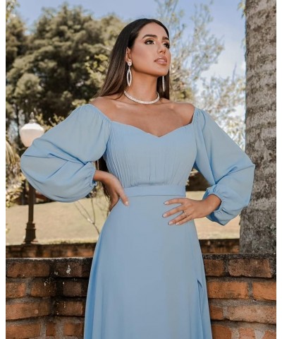 Women's Off Shoulder Bridesmaid Dresses with Slit Long Sleeves Chiffon Formal Party Gowns Peacock $25.60 Dresses