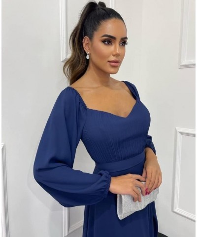 Women's Off Shoulder Bridesmaid Dresses with Slit Long Sleeves Chiffon Formal Party Gowns Peacock $25.60 Dresses