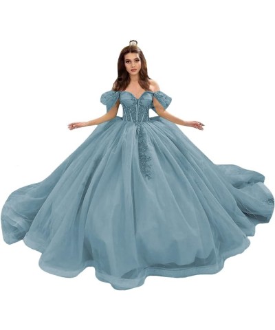 Lace Beaded Quinceanera Dresses Ball Gown Off Shoulder Tulle Sweet 15 16 Dresses Sweetheart Gowns for Women XY095 Dusty Blue ...