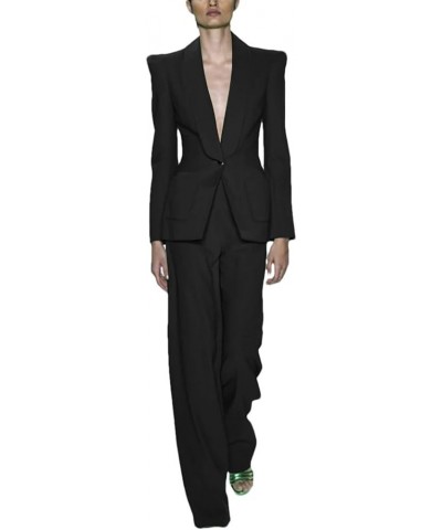 Women's Shawl Collar 1 Button Suit Set Elegant and Fashionable Women's Casual Office 2-Piece Set Black $73.77 Suits