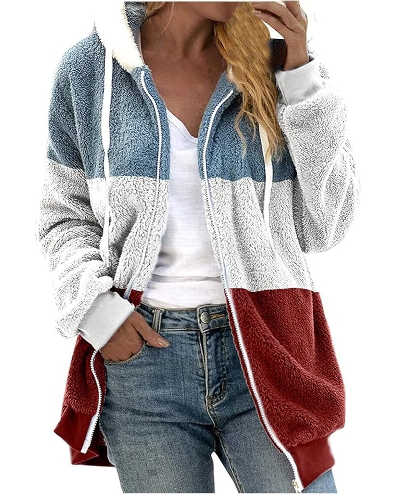 Womens Oversized Zip Up Sherpa Jacket Fleece Hoodie Winter Fuzzy Fleece JacketCoat Outerwear with Pockets 02-wine $10.37 Jackets