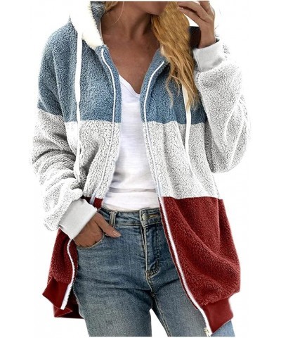 Womens Oversized Zip Up Sherpa Jacket Fleece Hoodie Winter Fuzzy Fleece JacketCoat Outerwear with Pockets 02-wine $10.37 Jackets