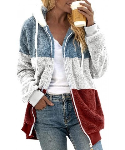 Womens Oversized Zip Up Sherpa Jacket Fleece Hoodie Winter Fuzzy Fleece JacketCoat Outerwear with Pockets 02-wine $10.37 Jackets