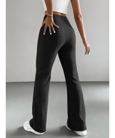 Women's Casual Striped High Waisted Flare Pants Long Bell Bottom Trousers Rib Knit Black $15.04 Pants