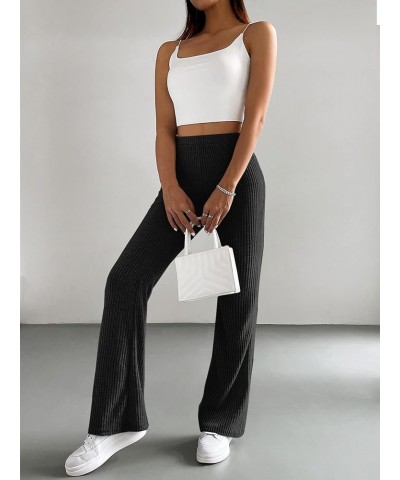 Women's Casual Striped High Waisted Flare Pants Long Bell Bottom Trousers Rib Knit Black $15.04 Pants