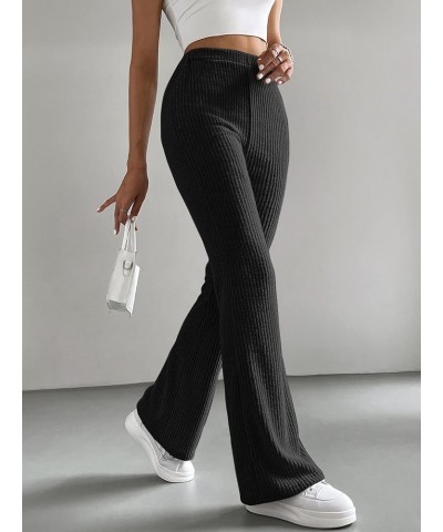 Women's Casual Striped High Waisted Flare Pants Long Bell Bottom Trousers Rib Knit Black $15.04 Pants