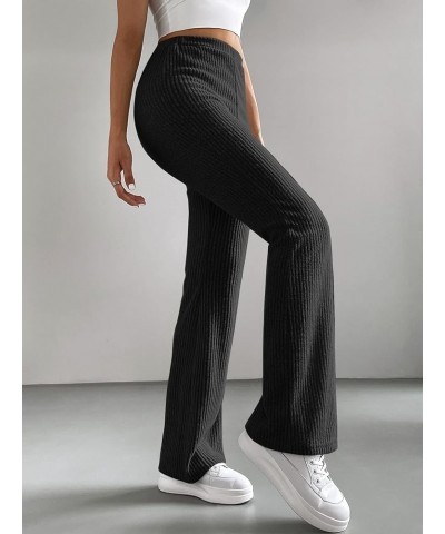 Women's Casual Striped High Waisted Flare Pants Long Bell Bottom Trousers Rib Knit Black $15.04 Pants