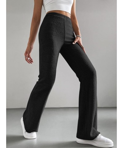 Women's Casual Striped High Waisted Flare Pants Long Bell Bottom Trousers Rib Knit Black $15.04 Pants