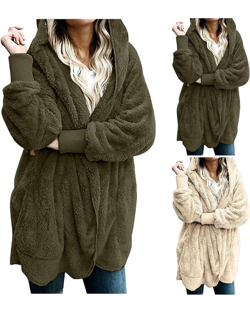 Women 2023 Fall Winter Fleece Jackets Oversized Long Sleeve Open Front Hooded Sherpa Cardigan Warm Fuzzy Coat Outwear G06-arm...