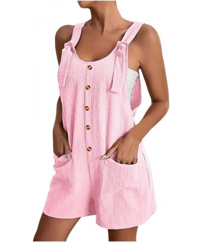 Women Romper Shorts with Pockets 2024 Summer Overalls Sleeveless Jumpsuit Button Jumper Casual Rompers Beachwear A1-pink $12....