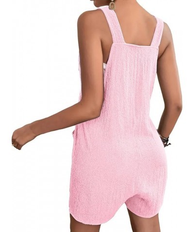 Women Romper Shorts with Pockets 2024 Summer Overalls Sleeveless Jumpsuit Button Jumper Casual Rompers Beachwear A1-pink $12....