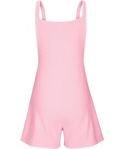 Women Romper Shorts with Pockets 2024 Summer Overalls Sleeveless Jumpsuit Button Jumper Casual Rompers Beachwear A1-pink $12....