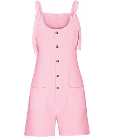 Women Romper Shorts with Pockets 2024 Summer Overalls Sleeveless Jumpsuit Button Jumper Casual Rompers Beachwear A1-pink $12....