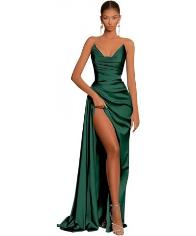 Satin Prom Dresses Long Ball Gown with Slit Corset Off Shoulder Bridesmaid Dresses for Formal Wedding Party B004 Teal $24.75 ...