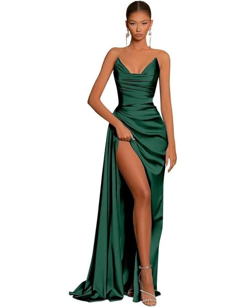 Satin Prom Dresses Long Ball Gown with Slit Corset Off Shoulder Bridesmaid Dresses for Formal Wedding Party B004 Teal $24.75 ...