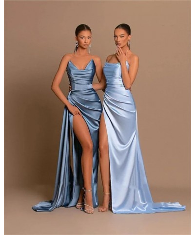 Satin Prom Dresses Long Ball Gown with Slit Corset Off Shoulder Bridesmaid Dresses for Formal Wedding Party B004 Teal $24.75 ...