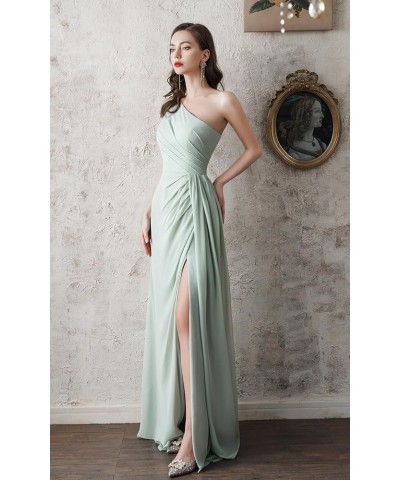 Women's One Shoulder Bridesmaid Dresses with Pockes Long Ruched A Line Formal Dress with Slit AG001 Steel Blue $22.55 Dresses