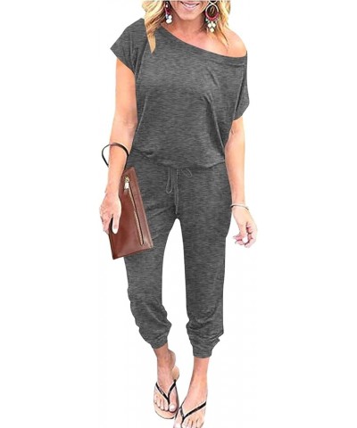 Women's Loose Summer Casual Off Shoulder Elastic Waist Stretchy Long Romper Jumpsuit 01-dark Gray $20.09 Jumpsuits