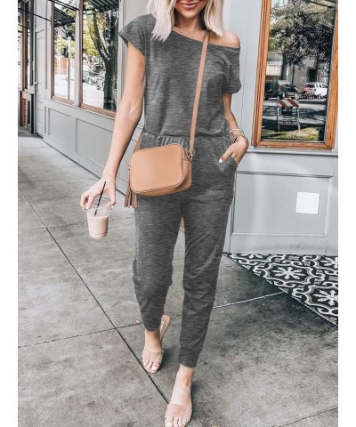 Women's Loose Summer Casual Off Shoulder Elastic Waist Stretchy Long Romper Jumpsuit 01-dark Gray $20.09 Jumpsuits