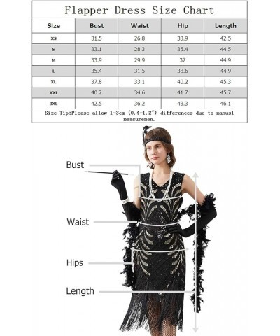 Women 1920S V Neck Sequined Beaded Gatsby Flapper Dress with 20s Accessories Set Style 3 Black $20.35 Sets