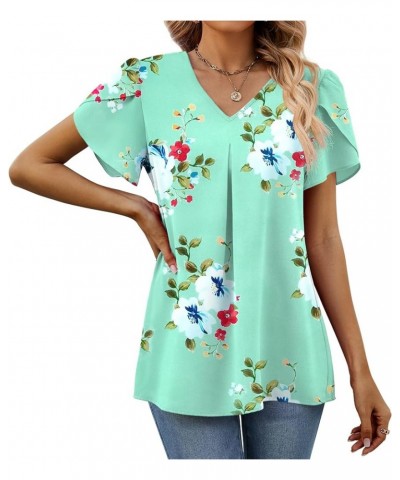 Women's Summer Tops Short Sleeve Dressy Chiffon Blouses V Neck Work Tunic Tops Casual Loose T-Shirts Mint Green $12.76 Tops