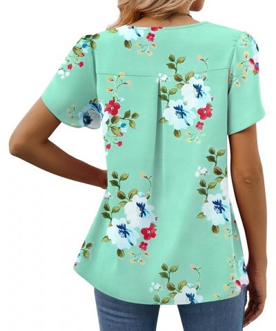 Women's Summer Tops Short Sleeve Dressy Chiffon Blouses V Neck Work Tunic Tops Casual Loose T-Shirts Mint Green $12.76 Tops