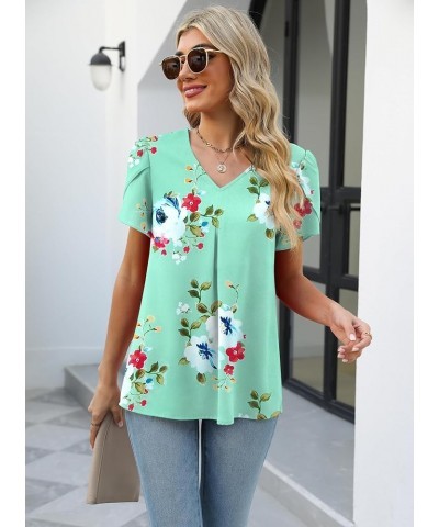 Women's Summer Tops Short Sleeve Dressy Chiffon Blouses V Neck Work Tunic Tops Casual Loose T-Shirts Mint Green $12.76 Tops