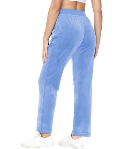 Women's Casual Jogger Pants Velour Sweatpants Fleece Running Workout Lounge Velvet Pants Outfit Light Blue $17.38 Activewear