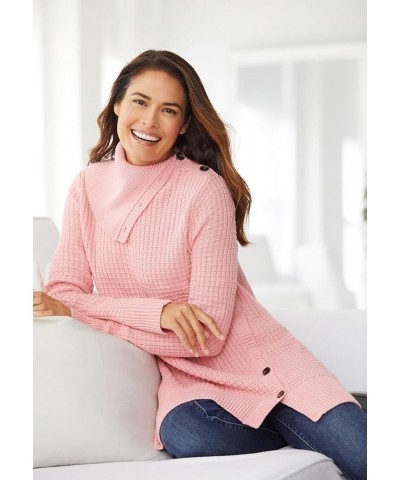 Women's Plus Size Button-Neck Waffle Thermal Knit Sweater Pullover Pink $23.56 Sweaters