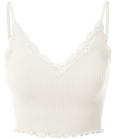 Women's Scallop Lace Trim Crop Cami Top D White $10.06 Tanks