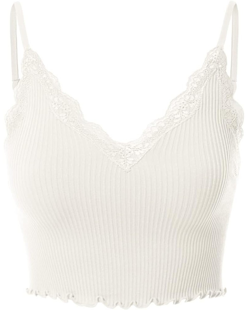 Women's Scallop Lace Trim Crop Cami Top D White $10.06 Tanks