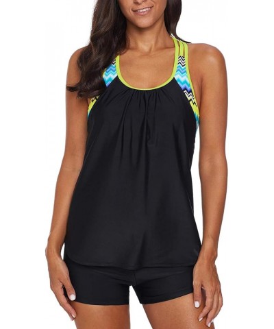 Women's Swimsuits Color Block Tankini Top Boyshort Swimwear T Back-yellow $12.23 Swimsuits