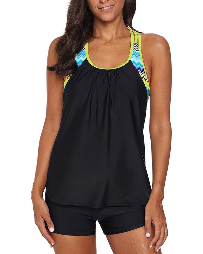 Women's Swimsuits Color Block Tankini Top Boyshort Swimwear T Back-yellow $12.23 Swimsuits