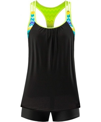 Women's Swimsuits Color Block Tankini Top Boyshort Swimwear T Back-yellow $12.23 Swimsuits