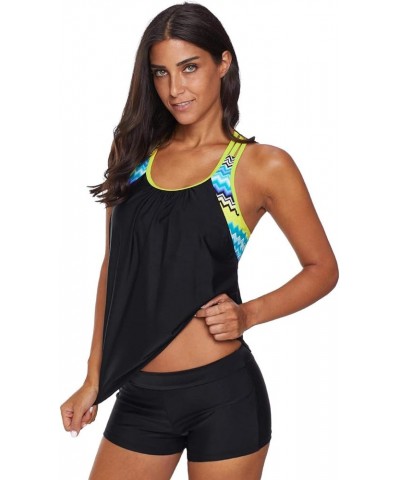 Women's Swimsuits Color Block Tankini Top Boyshort Swimwear T Back-yellow $12.23 Swimsuits