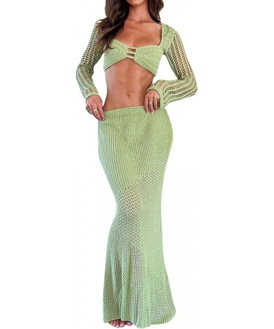 Women 2 Piece Long Skirt Set Floral Strapless Tube Top and Bodycon Maxi Skirts Summer Vintage Streetwear 3-green $13.67 Suits